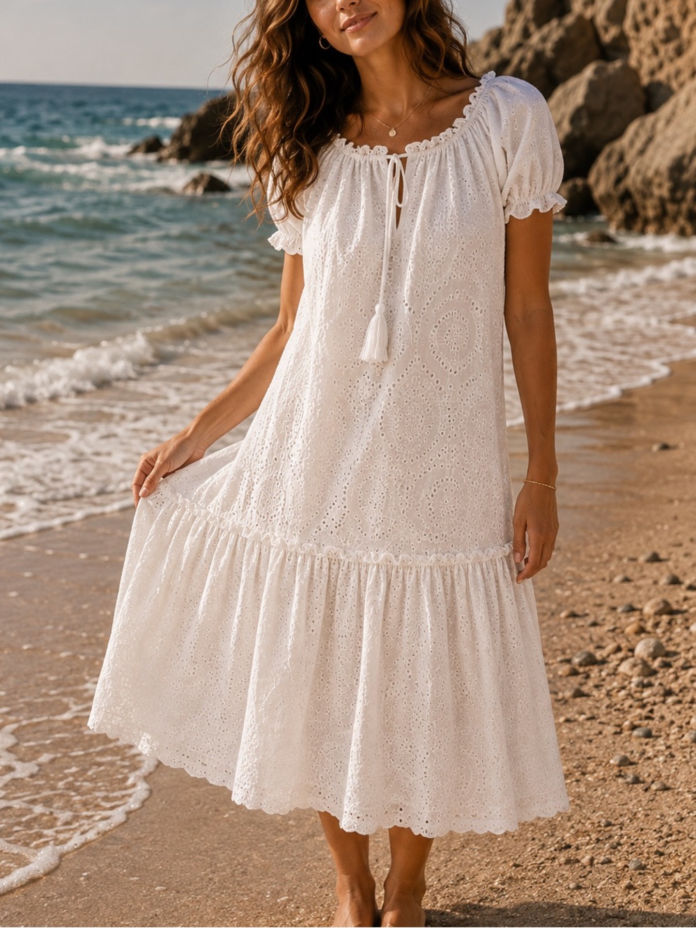 NWT White Eyelet GeeGee Midi Dress